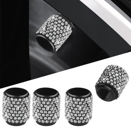 DUSCOKE 4PCS Bling Crystal Diamond Tire Stem Valve Caps- Handmade Shinny Rhinestone Car Wheel Tire Valve Caps for Women- Attractive Dustproof Valve Stem Covers Universal for Most Vehicles (White)