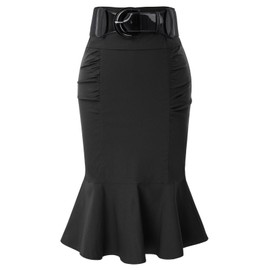 Belle Poque Vintage Retro Knee Length Black Skirts for Women Work Business Casual with Belt Black M