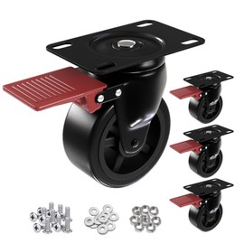 3” Furniture Casters Wheels Heavy Duty - Load 1200lbs，Plate Caster with Brakes，Glide Quietly and Protect Floor，360° Swivel Casters Set of 4 for Cart, Table and Workbench