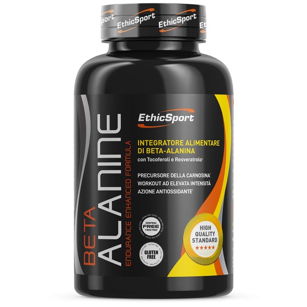 EthicSport - Beta Alanina - Barattolo da 90 cpr x 1500 mg - Integratore alimentare con azione antiossidante per sport ad elevata intensità