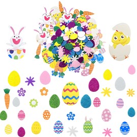Easter Crafts for Kids-3 Pcs Easter Crowns,220 Pcs Easter Stickers, Glitter Easter Foam Stickers,Kids Stickers for Easter Crafts,Scrapbooking,Easter Gifts Cards-Party Bag Fillers for Kids, Boys, Girls