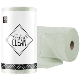 Fantasticlean Microfiber Cleaning Cloth Roll -75 Pack, Tear Away Microfiber Towels, 12" x 12", Reusable, Washable, Scratch Free, Ultra Absorbent Dish Rags for Car, Home, Garage or Shop (Moss Green)