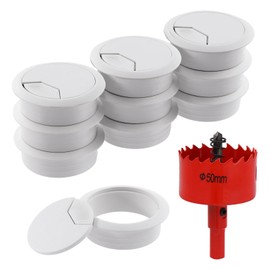 Glarks 6Pcs Desk Grommet and Hole Saw Set 5Pcs White Desk Adjustable Cable Hole Covers with 1Pc Hole Saw 3.15In Cable Grommets Hole Cover for Office and Home Table Cable (50MM)