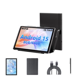 YQSAVIOR Android 15 Tablet with Keyboard, 10 inch Tablets with case, 8GB+64GB/1TB Expand, 2.4G+5G+Wi-Fi 6, 6000 mAh, BT, GMS, Games, 8MP Camera (Black)