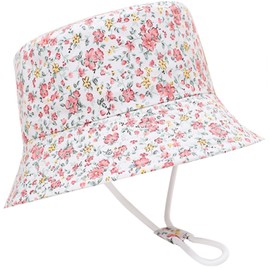 Malaxlx Toddler Bucket Sun Hat Cute Pink Flower Summer Outdoor UPF 50+ Sun Protection Beach Hat for 2-4 Years Boys Girls