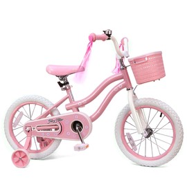 bicystar Girls Bike for Kids 3-5 with Training Wheels, Basket, Coaster Brake, Streamers, 16 inch Pink Pedal Bicycle, Birthday Gift