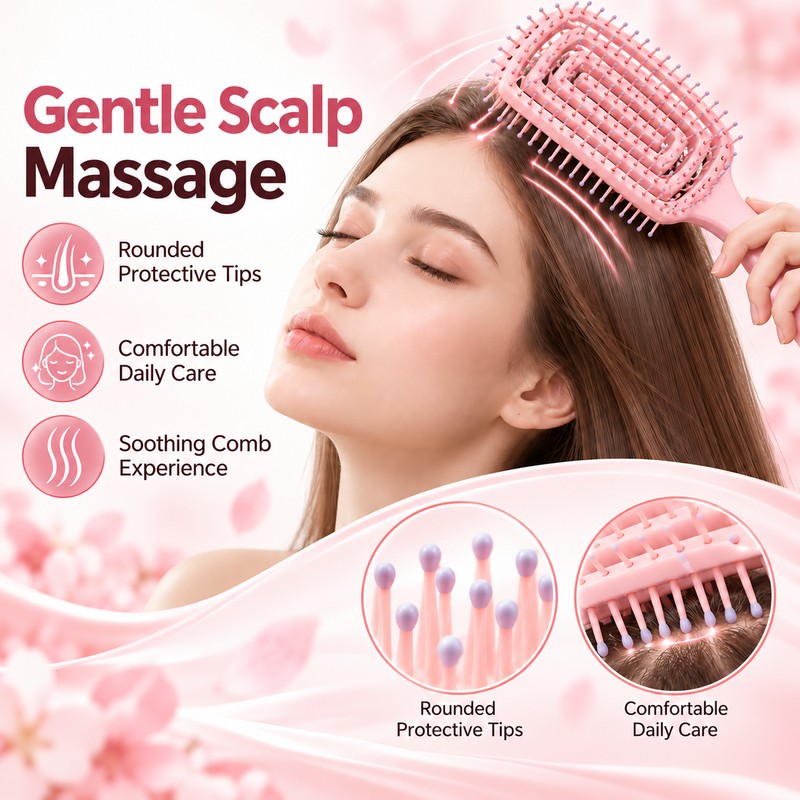 Hollow-Out Fine-Tooth Detangling and Volumizing Hair Comb for Real Hair
