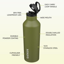 BJPKPK Insulated Water Bottle With Straw 25oz Stainless Steel Water Bottles With 2 Lids And Carry Handle Reusable Travel Metal Thermos,Olive Green