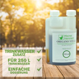 Meine Hennen Oregano Vital 250 ml, Oregano ÖL und Thymianöl Ergänzungsfuttermittel für Hühner, Tauben und Wachteln. Für Ihr Geflügel zur Unterstützung der Darmfunktion, sowie des Stoffwechsels