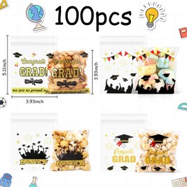 100 PCS Clear Cellophane Ziplock Bags(4x4), Graduation Candy Goodie Goody Treat Cookie Small Gifts Bags Pouch Package Graduation Party Favors Supplies Wrap Congrats Grad Decorations Class of 2025