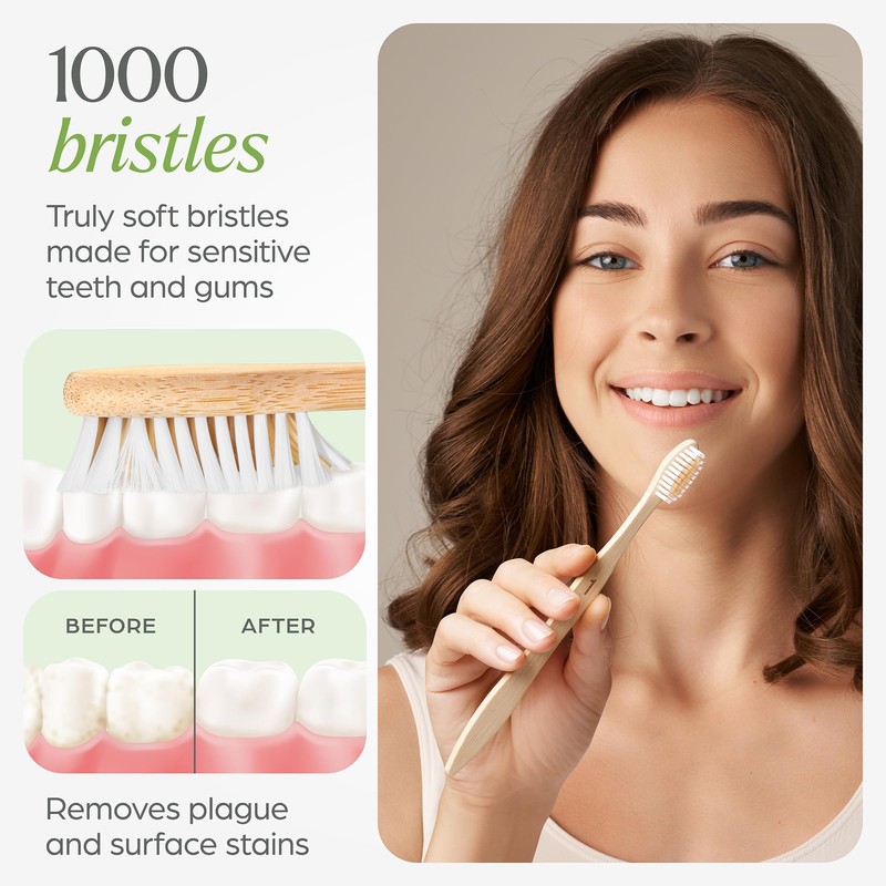 VIVAGO Bamboo Toothbrushes 10 Pack - BPA Free Soft Bristles