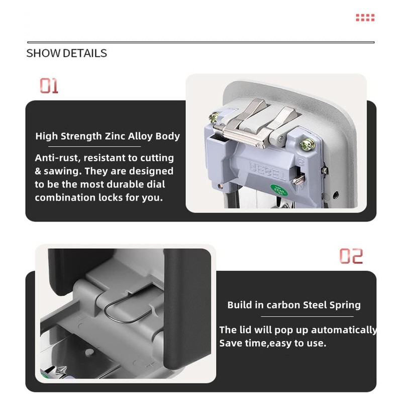 IDEALUX Key Box, Metal Grey Keylock Box Wall Mounted, Portable