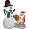 4' Gemmy Airblown Inflatable Golden Retriever w/Snowman Yard Decoration 114364