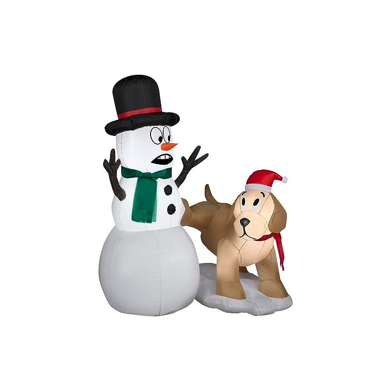 4' Gemmy Airblown Inflatable Golden Retriever w/Snowman Yard Decoration 114364