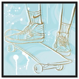The Oliver Gal Artist Co. Fashion and Glam Wall Art Framed Canvas Prints 'Pastel and Gold Skateboard' Shoes