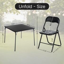 Homy Casa Folding Card Table – 33.9 Inch Square Metal Construction for Indoor & Outdoor Games and Recreation (5-Piece B)