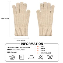 lifwimner Women's Winter Gloves with Fleece Lining, Touchscreen Warm Knitted Gloves, Thermal Winter Gloves for Outdoor Sports, Running, Cycling (Beige)