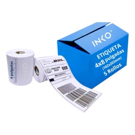 05 Rollos INKO Etiqueta Termica directa 4x8 pulgadas 102x204mm con 200 etiquetas por rollo y pleca pre corte.