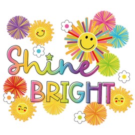 JarThenaAMCS Summer Shine Bright Sun Bulletin Board Set Colored Sun Paper Cutouts with 100 Pcs Glue Points Cute Cut-Outs for Classroom Home Tropical Hawaiian Sunshine Party Decor Supplies, 45 Pcs