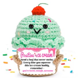 Positive ice Cream Crochet Gifts, Gift for Myself, Fathers Day, Teathers Day, Mothers Day, Boyfriend and Girlfriend Small, Mood-Boosting Desk Decor (ice Cream-Beloved)