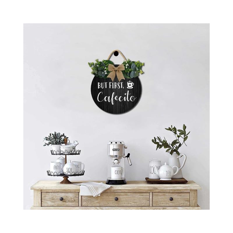 Hilonret Coffee Bar Sign,But First Cafecito Rustic Round Wooden Sign,Bar