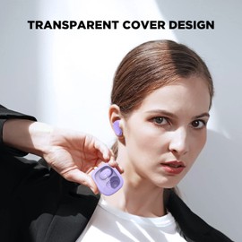 HTC True Wireless Bluetooth Earbuds 9 Bluetooth 5.3, in-Ear Earphones Transparent Case Design with Wireless Charging Fuction, 24Hour Playtime/Game Modes/Built-in Mic/Touch Control -Purple