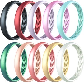 Zollen Anillos de boda de silicona para mujer, 3,5 mm de color metálico fino, anillos de boda apilables, silicona hipoalergénica 5 - 5.5(15.7mm) negro