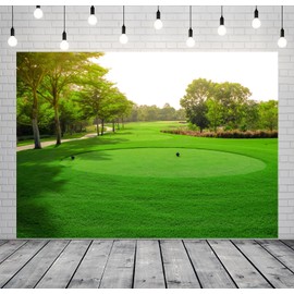 Loccor 7x5ft Fabric Golf Course Backdrop Green Grass Blue Sky Trees Lawn Photography Background Golf Sport Party Decorations Holiday Vacation Banner Photo Studio Props