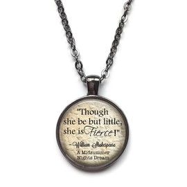 Shakespeare Quote Necklace or Key Chain Charm - She is Fierce from A Midsummer Nights Dream - Gift for Her, Book Lover or Literary Gift