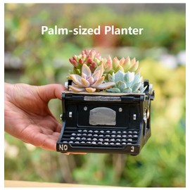JIATAY Wooden Pots, Mini Flowerpot, Vintage Retro Resin Succulent Planter Bonsai Pot Desk Holder Mini Ornament (Typewriter Black)
