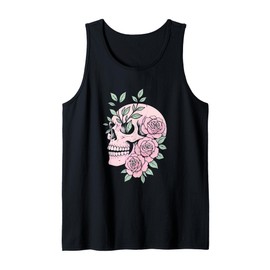 Floral Skull Pastel Aesthetic Pink Botanical Gothic Art Gift Tank Top