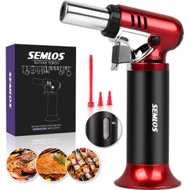 Semlos Butane Torch with Fuel Gauge, Refillable Kitchen Torch Lighter with Safety Lock and Adjustable Flame for DIY, Creme Brulee and Soldering