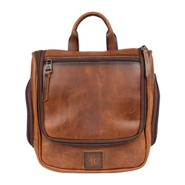 STS Ranchwear Men's Tucson Hanging Shave STS30310 Multi-Pocket Leather Travel Toiletry Dopp Kit Organizer Bag, Rich Tan, 10.5" W x 10" H