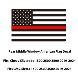 Zxiaochun Rear Middle Window American Flag Decal for Chevy Silverado GMC Sierra 2019 2020 2021 2022 2023 2024 Back Sliding Center Window Glass USA Flag Vinyl Sticker(Thin Red Line)