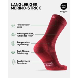 DANISH ENDURANCE Merino Hiking Socks, Thermal Outdoor Socks and Trekking Socks, Strong Padded, Merino Wool Socks, Anti-Blisters, Unisex, for Men, Women and Children, 3 Pairs