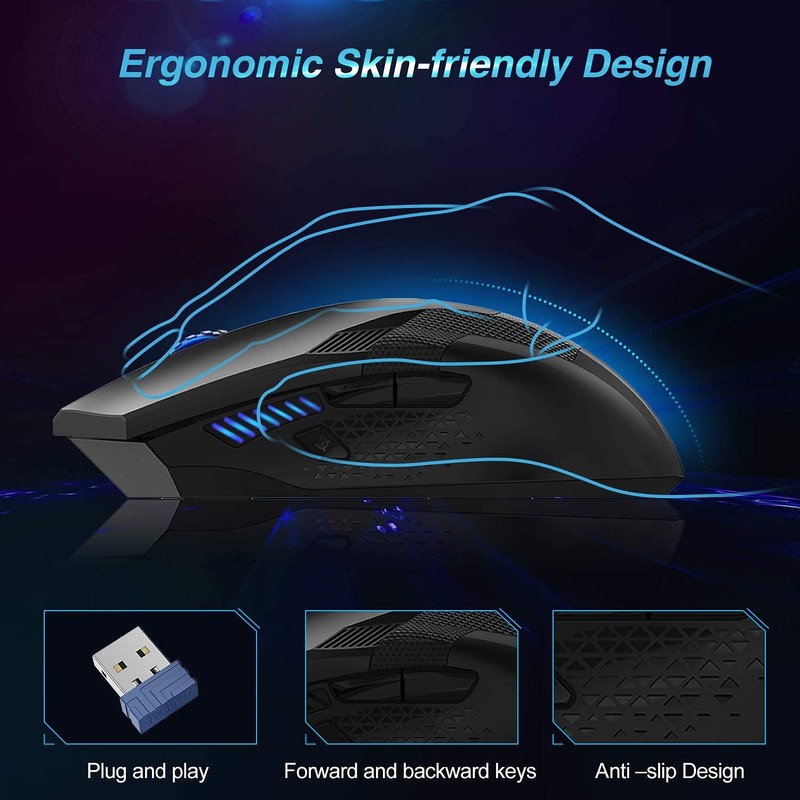 TECKNET Wireless Gaming Mouse 2.4G Optical USB Computer Mice, 8