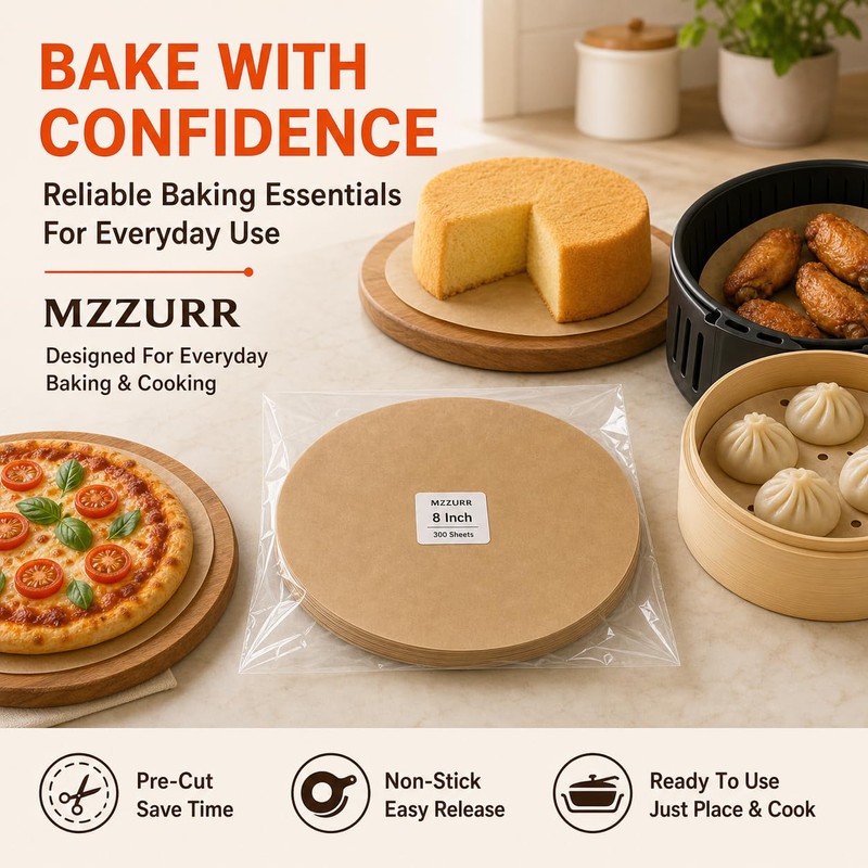 8 Inch Parchment Paper Rounds, Non-Stick, 300 Sheets
