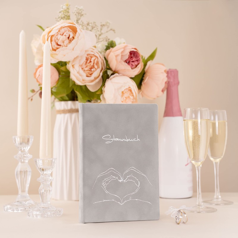 Family register - grey, velour, heart embossing, silver, family book