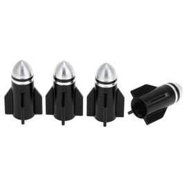 HEROFFIX 4 Pcs Round Head Rocket Shape Tire Valve Stem Caps Decorative Tyre Valve Dust Covers 7x27mm Black Aluminum Alloy