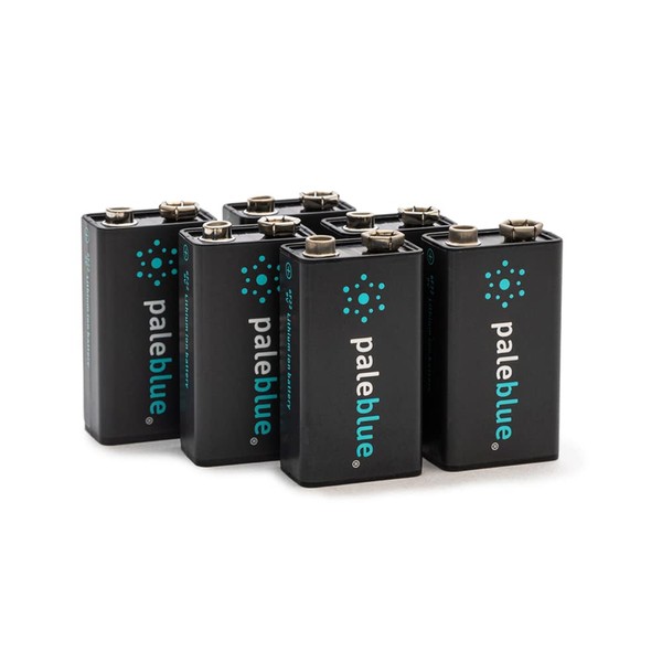 Baterías inteligentes recargables de 9 V con cargador USB de Pale Blue, iones de litio de 9 V y 500 mAh, se cargan menos de 1 hora, más de 1000 ciclos, cable de carga USB a USB-C 2 en 1, indicador de carga LED, paquete de 6