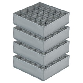 Joyoldelf Drawer Organiser - Set of 4 Foldable Sock Organisers - Wardrobe Storage Organiser with 24 Cells - Drawer Dividers Storage Boxes for Socks, Baby Clothes, Ties and Scarves - Grey