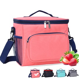 BOCHION Lunch Bags for Women, Insulated Cool Bag for Lunch Box with Shoulder Strap, Portable Thermal Cooler Tote Lunch Bag Leak-Proof for Men Adults Girls at Work School Travel Picnic Outdoor (Pink)