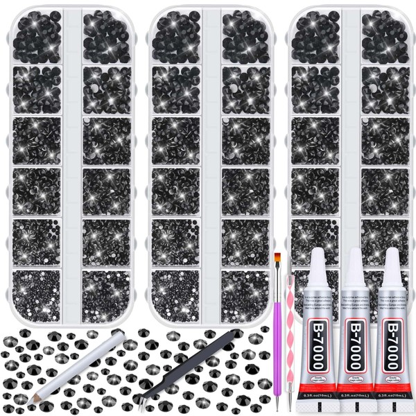 Evatage 16500 Pcs Black Rhinestones with B7000 Glue for Crafting,