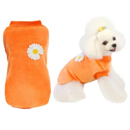 Dog Sweater Dog Clothes Fleece Dog Woolen Sweater Winter Warm Sweat Shirt Flower Pajamas Fleece Sweater for Small Dog Medium Dog Cat Orange S