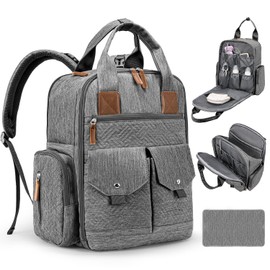JSTPRO Diaper Bag Backpack - Large Diaper Bag with Portable Changing Pad as Baby Shower Gifts, Lightweight Waterproof Unisex Travel Baby Bag with 4 Insulated Pockets and Stroller Buckles, Dark Grey