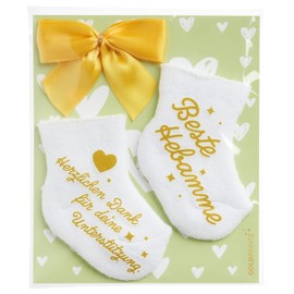 goldprintz I Midwife Gift I Thank You Gift for Your Support I Gold Printed Baby Socks with Heart Postcard I Thank You Gifts I Announce Pregnancy I Midwife Gifts