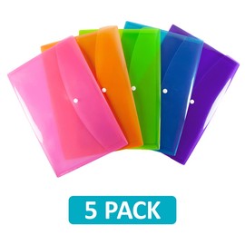 SUMMIT A4+ Plastic Popper Wallets, Assorted Colours, Document Folders, Pack of 5