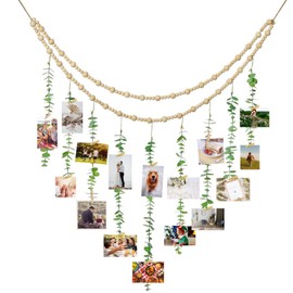 Diy Picture Frame Wall Decoration, Photo Garland with Wooden Beads, Photo Frame Collage Wall Decoration, Photo Wall with Clips, with 20 Clips, for Wall Decoration, Picture Wall, Postcard Holder Wall