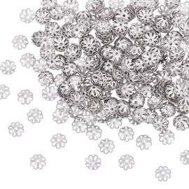 UNICRAFTALE About 300pcs MultiPetal Flower Bead Caps 7mm Stainless Steel Hollow Spacer Caps Metal Bead Cap Spacers for Bracelet Necklace Jewelry Making Stainless Steel Color
