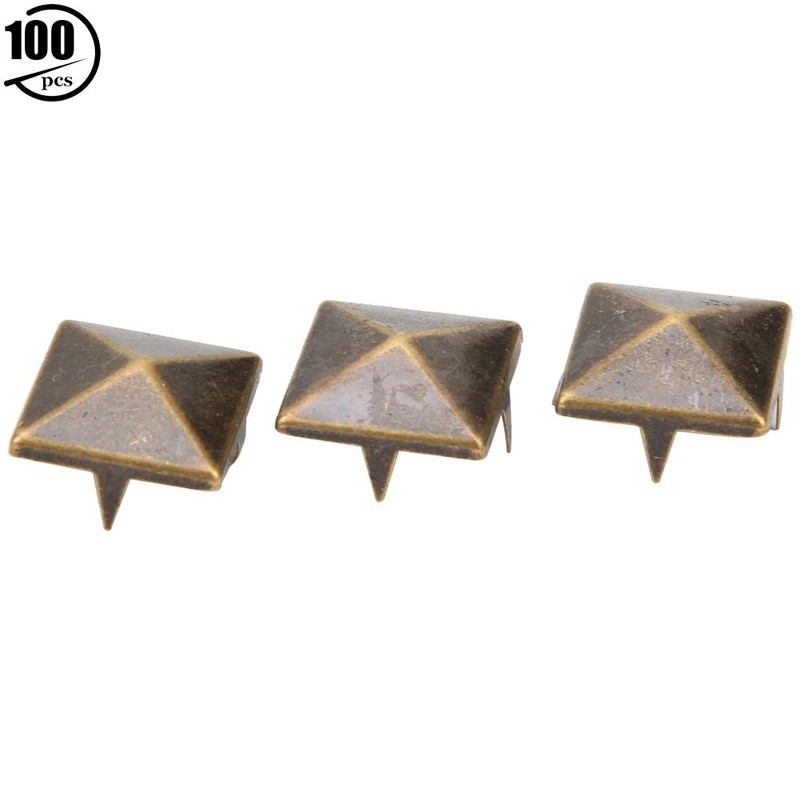 100 Pieces Pyramid Studs, 10-15mm Square Brass Dot Rivets 4